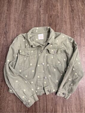 Cali 1850 Daisy Embroidered Denim Jacket Green Medium Cotton